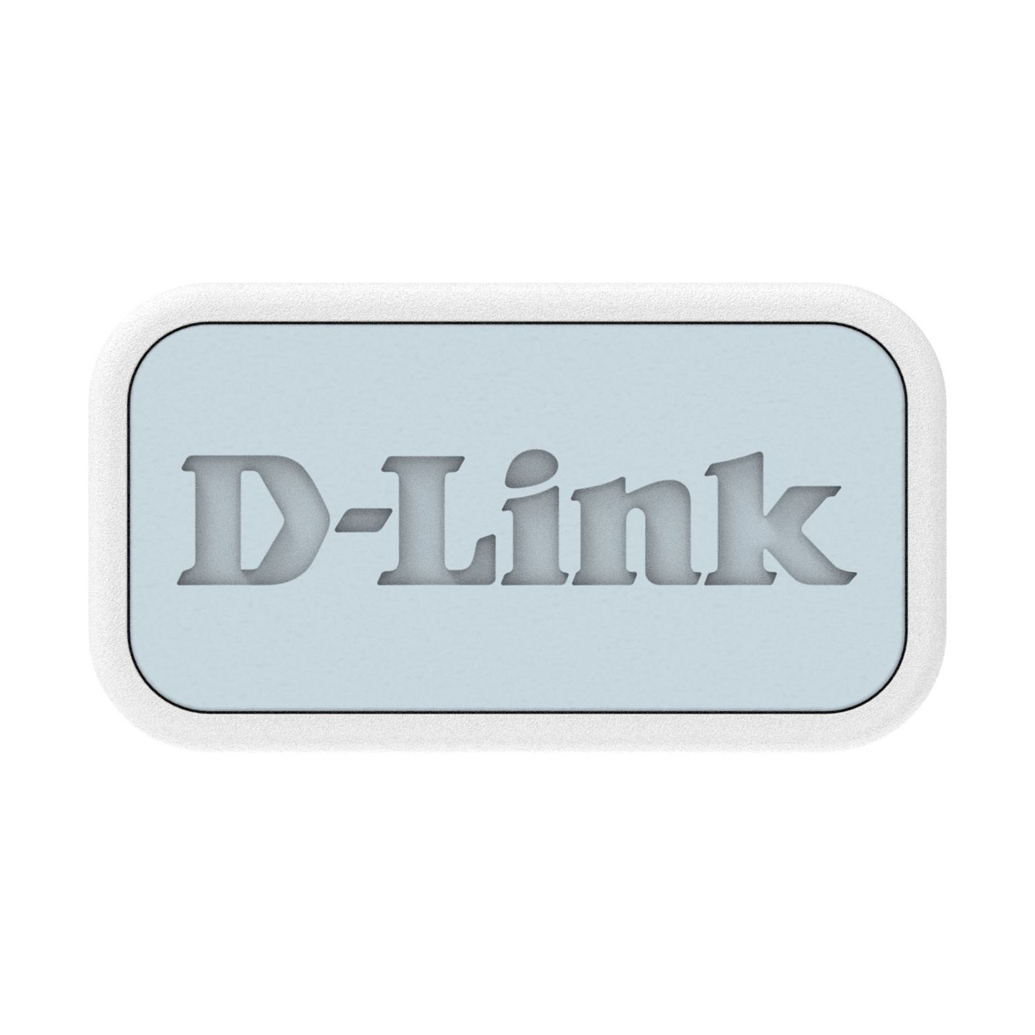 Un pulsante rettangolare con angoli arrotondati, che mostra il logo D-Link su sfondo azzurro chiaro con bordo bianco.