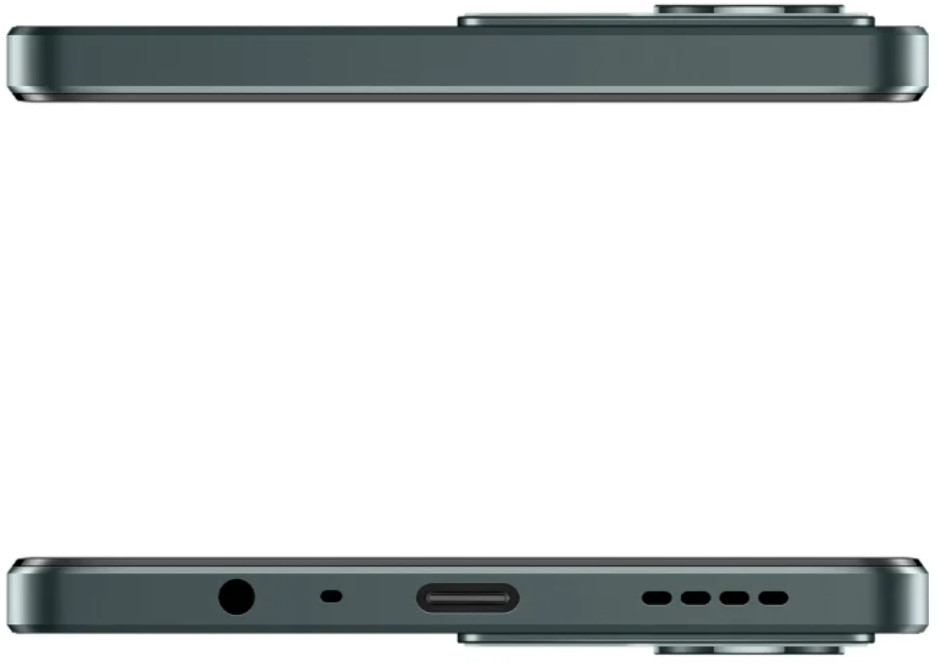 Dwa widoki smartfona. Górny pokazuje górną krawędź z aparatem. Dolny pokazuje dolną krawędź z portem, mikrofonem i głośnikami.