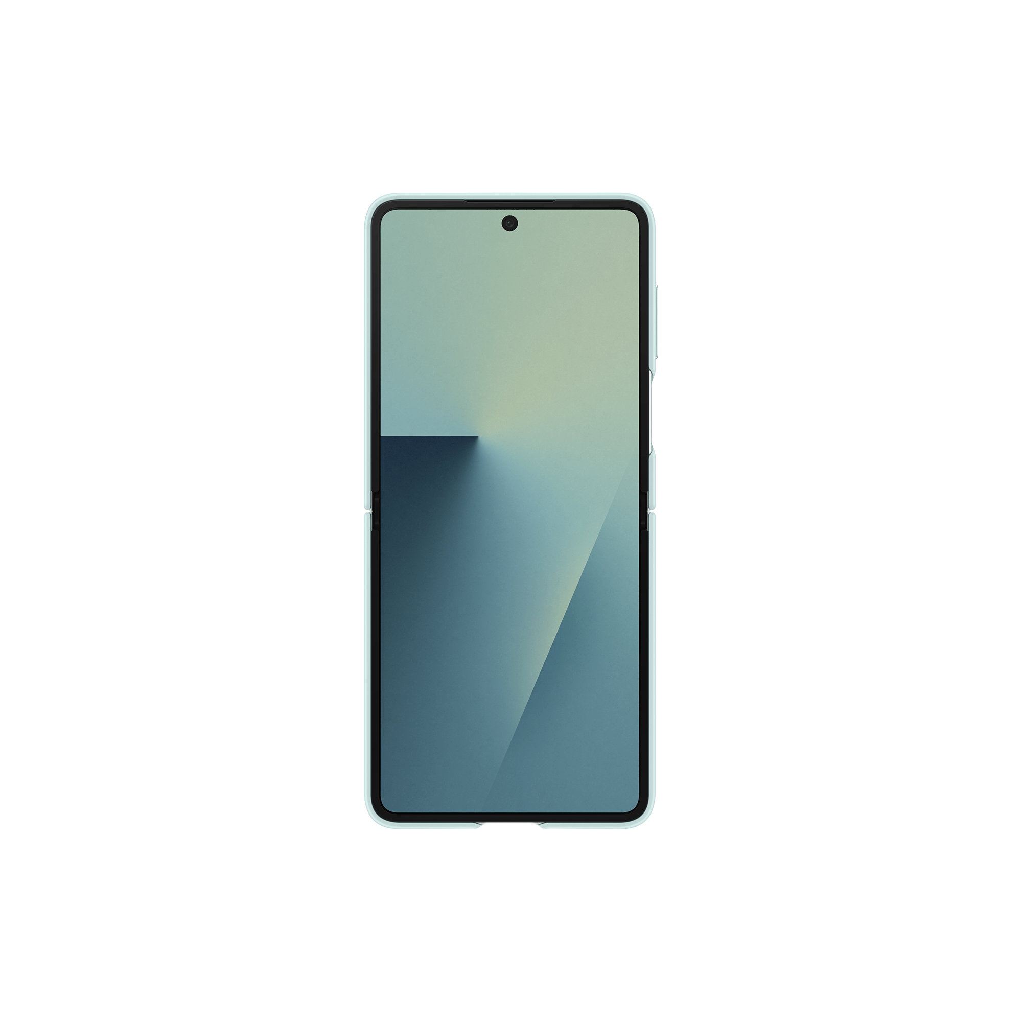 Smartphone con pantalla degradada azul y verde. El teléfono está centrado sobre fondo negro.