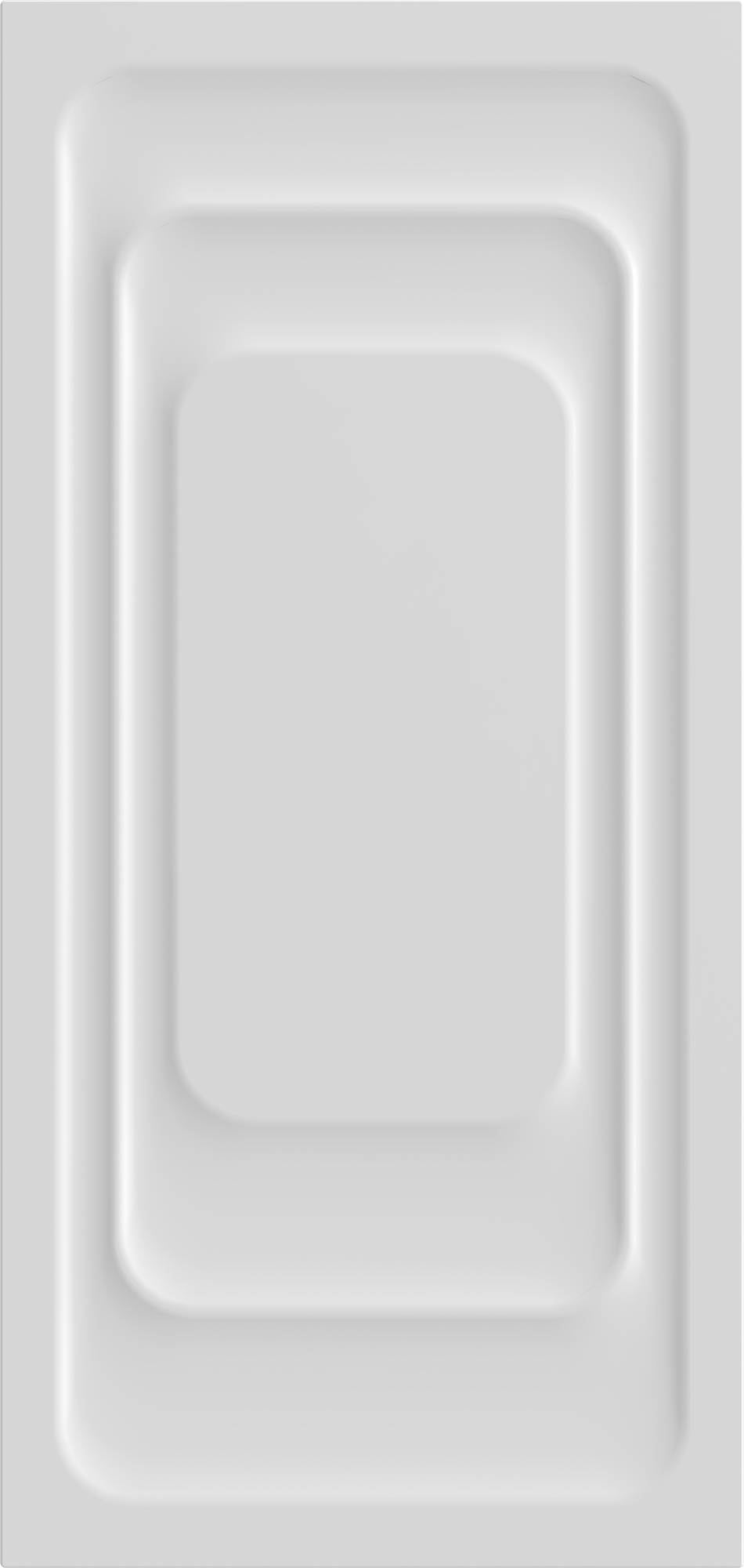 Weißes rechteckiges Panel mit vertieften, abgerundeten Rechteckformen. Das Design erzeugt einen geschichteten, strukturierten Effekt.