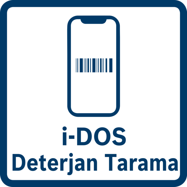 Mavi kare içinde barkod tarayan telefon ikonu. Metin: i-DOS Deterjan Tarama.
