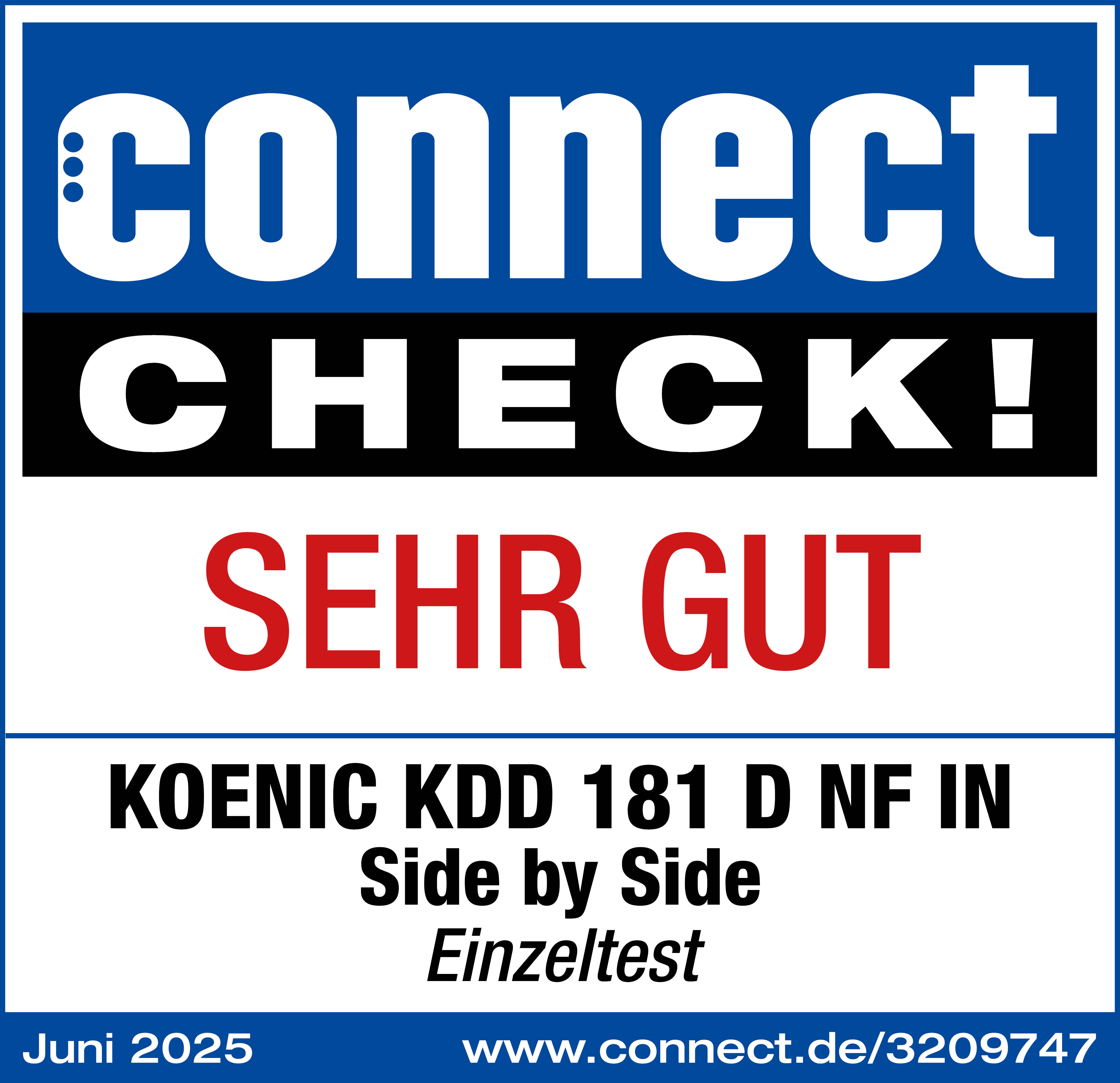 Das Bild ist ein Produktbericht mit Texten wie 'connect CHECK! SEHR GUT'. Es erwähnt auch 'KOENIC KDD' und eine Website-Adresse.