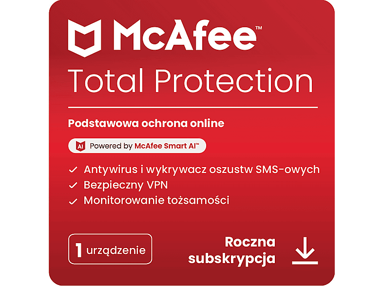 Kod aktywacyjny MCAFEE Program Total Protection (1 urządzenie, 1 rok)