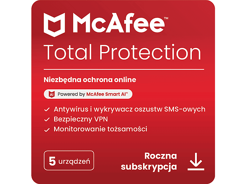 Kod aktywacyjny MCAFEE Program Total Protection (5 urządzeń, 1 rok)