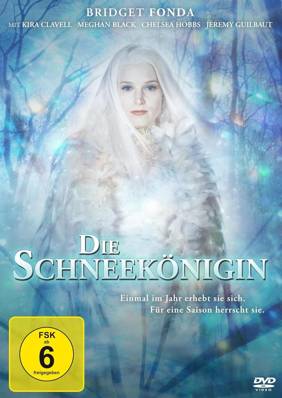 Filmplakat von 'Die Schneekönigin'. Bridget Fonda ist die Hauptdarstellerin. Eine Frau mit weißem Haar steht im Mittelpunkt.