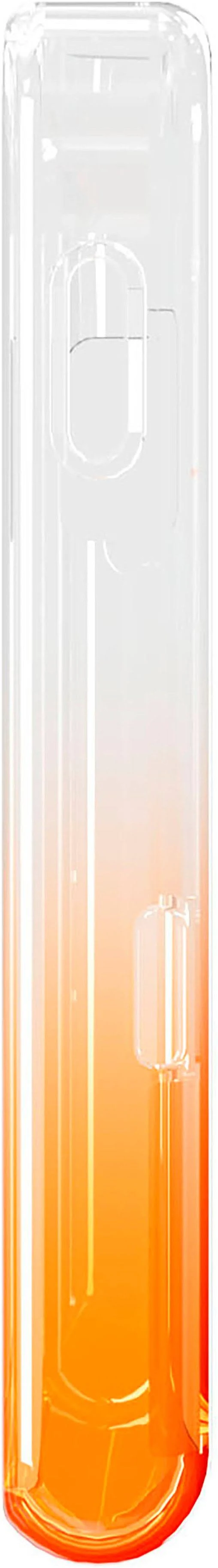 Un objeto rectangular transparente con degradado naranja. Tiene esquinas redondeadas y formas internas rectangulares y redondas.