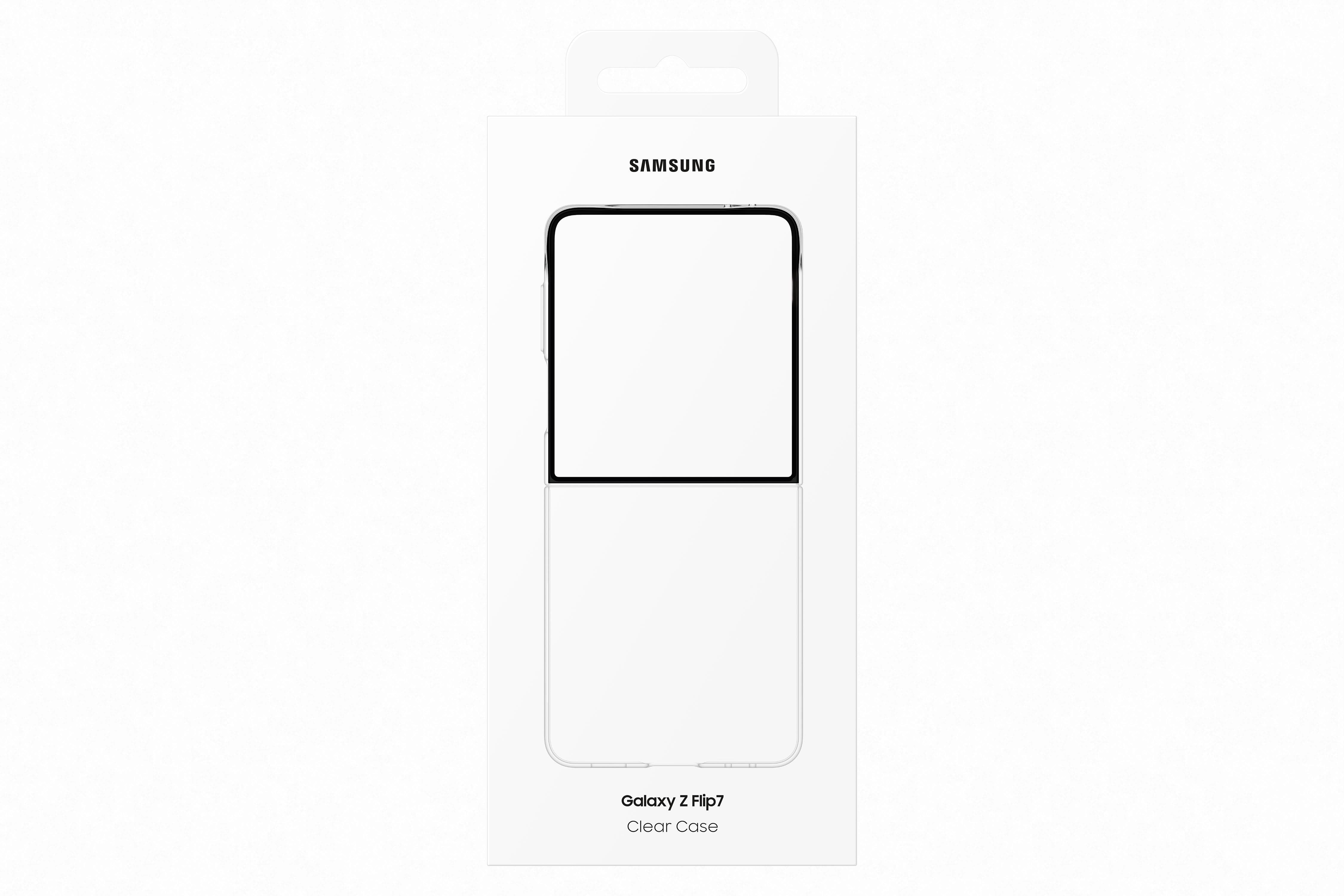 Eine weiße Box mit Samsung-Logo. Darin ist eine Handyhülle sichtbar.
