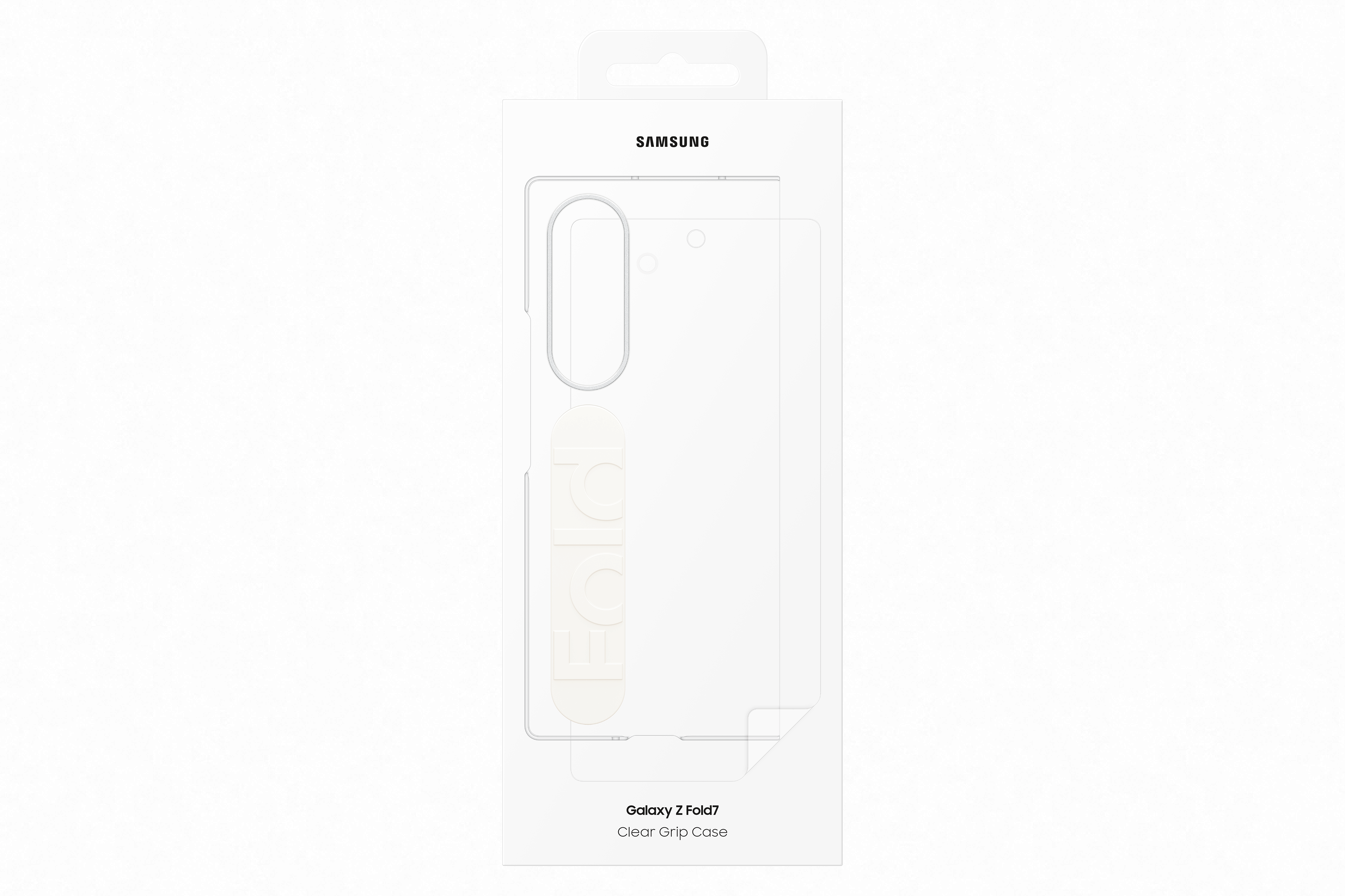 Eine Samsung Galaxy Z Fold7 Schutzhülle in der Verpackung. Weißer Hintergrund mit Samsung-Logo. Die Hülle ist sichtbar.