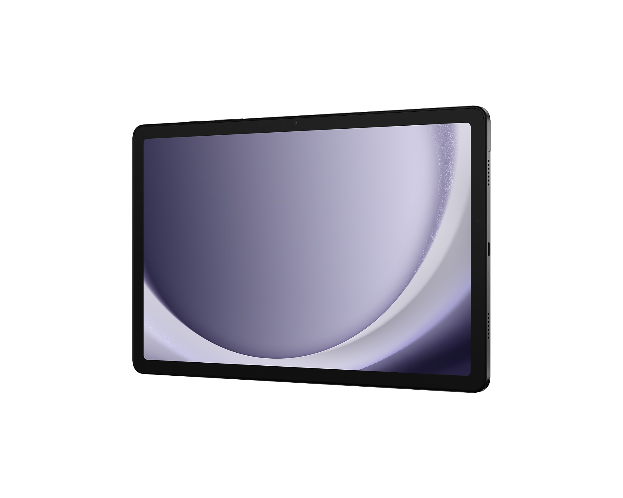 Fekete tablet, lila-fehér mintával. A tablet enyhén megdöntve, fehér háttér előtt.