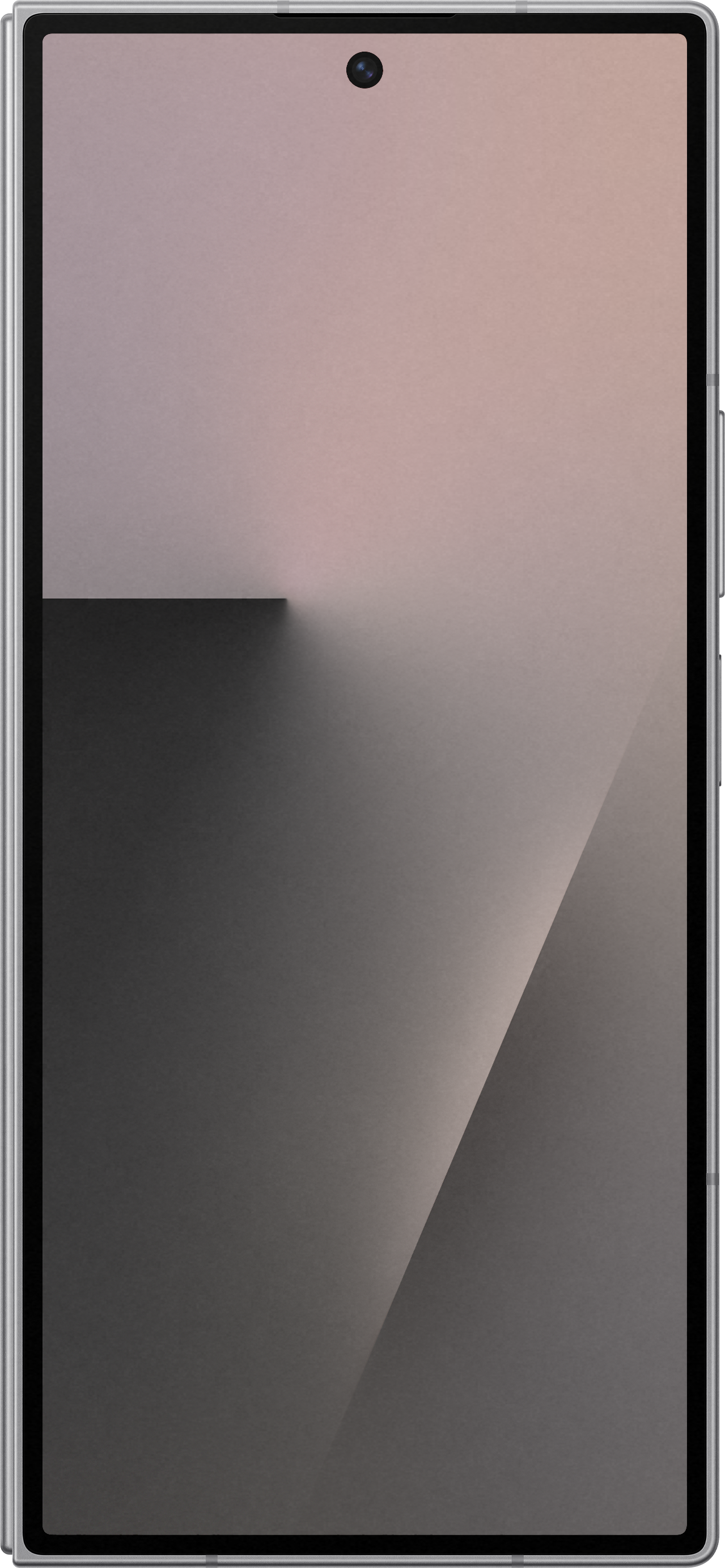 Ein Smartphone mit einem Farbverlauf-Hintergrund. Oben rosa, übergehend in Grau mit einem schwarzen Schatten-Overlay.