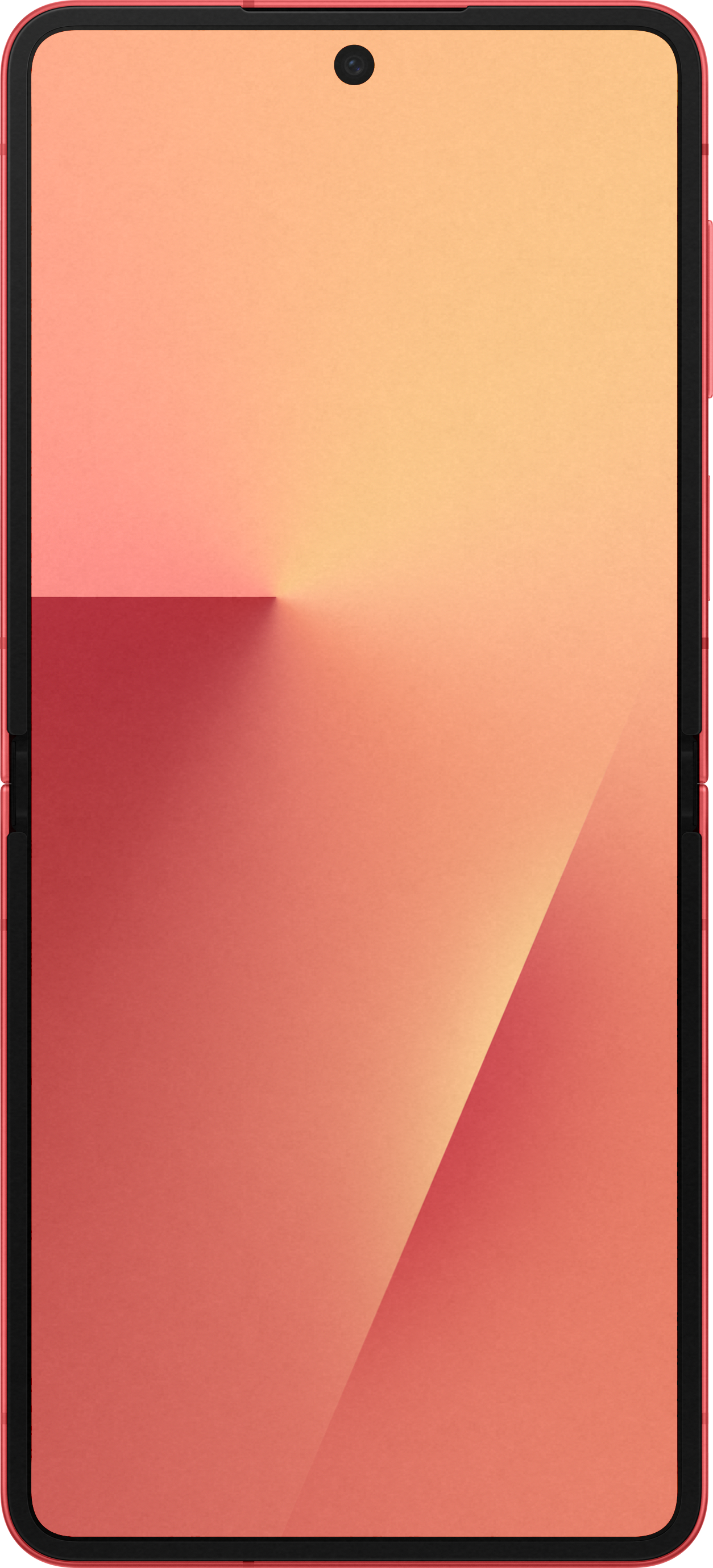 Uno smartphone con sfondo sfumato. In alto c'è una fotocamera. La cornice è nera e rossa.