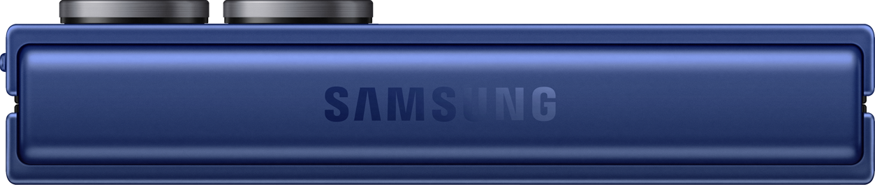 Un appareil Samsung bleu marine avec le nom de la marque visible. Le dessus a des éléments argentés.