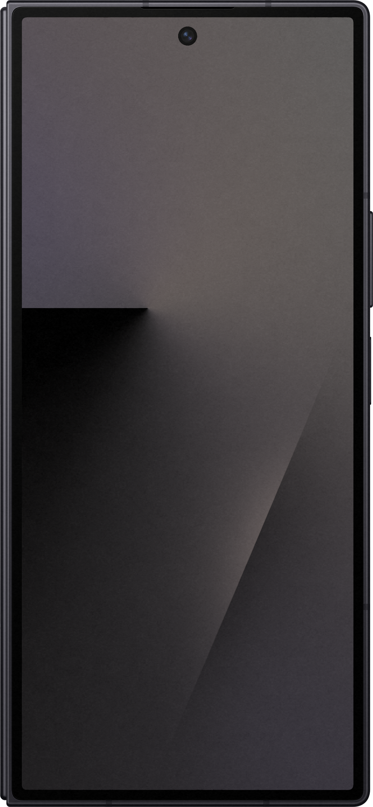 Uno smartphone con uno sfondo sfumato grigio e nero. C'è una fotocamera in alto e un bordo nero.