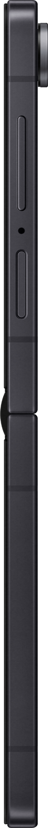 Dispositivo rettangolare grigio scuro con pulsanti e una porta. La vista laterale mostra un design elegante e minimalista.