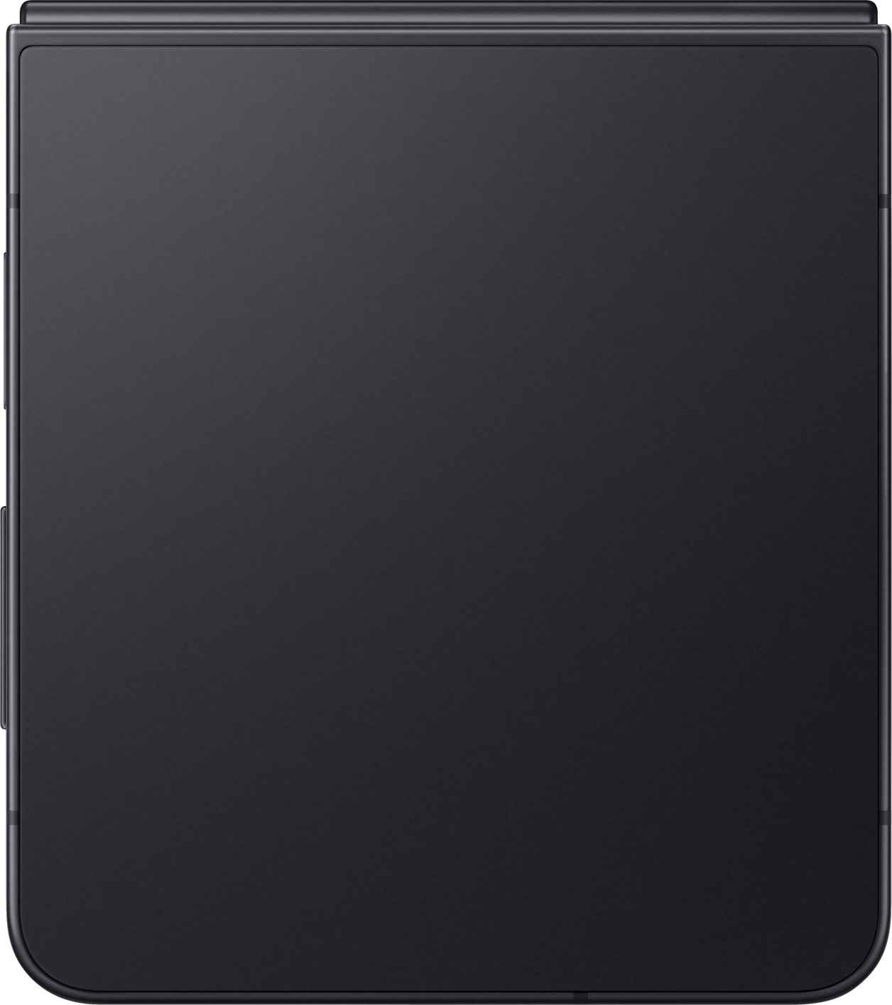 Un dispositivo grigio scuro piegato, probabilmente un telefono o un tablet. Lo schermo è scuro. Bordi e cerniere sono visibili.