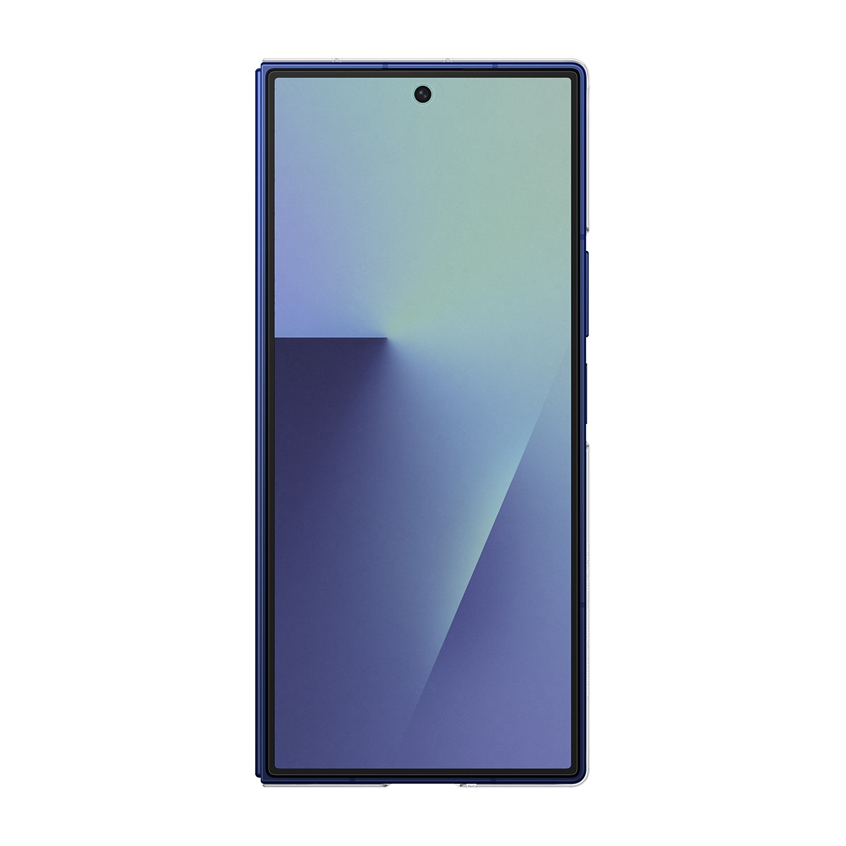 Gradient ekrana sahip mavi bir akıllı telefon. Ekran, açık yeşilden koyu maviye bir gradyan gösteriyor. Siyah çerçeveler.