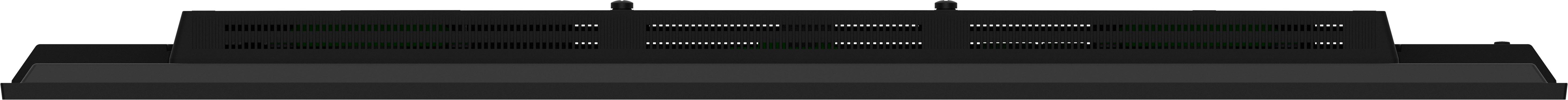 Schwarzes elektronisches Gerät. Es hat eine rechteckige Form mit mehreren Lüftungsöffnungen. Zwei Knöpfe oben.