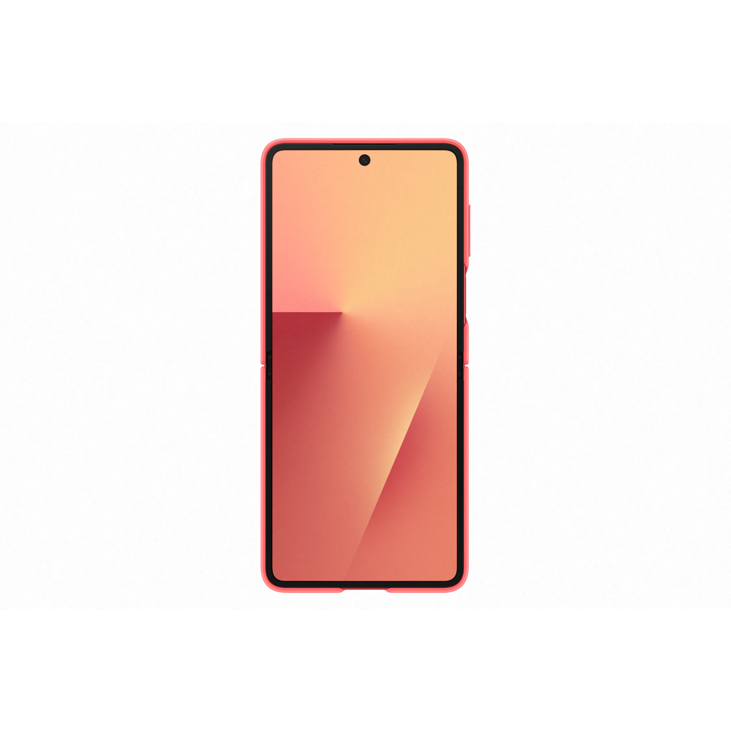 A red smartphone is displayed against a white background. The screen shows a gradient of orange and red. The phone has a black border.