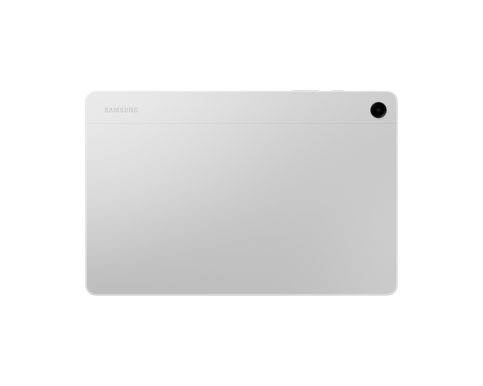 Egy fehér Samsung tablet hátulja. Kamerát, Samsung logót, és letisztult, minimalista dizájnt tartalmaz.