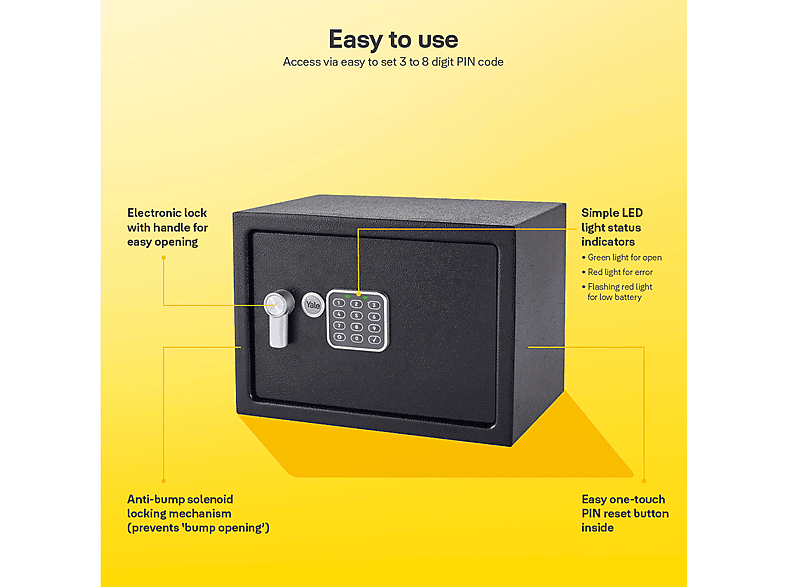 Thumbnail - YALE Tresor YSV/250, Elektronischer Möbeltresor mit Tastenfeld, Value Safe M, 16.3 l, Schwarz