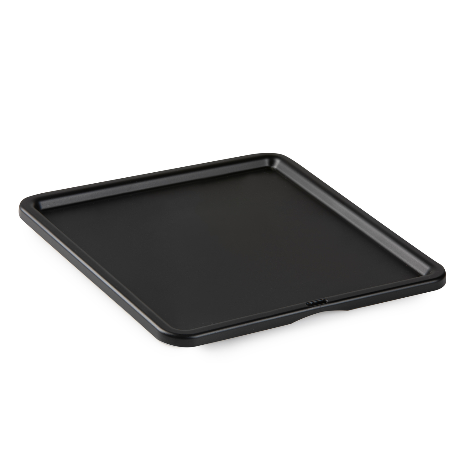 A black square tray with a slightly raised rim. The tray is on a white background.
