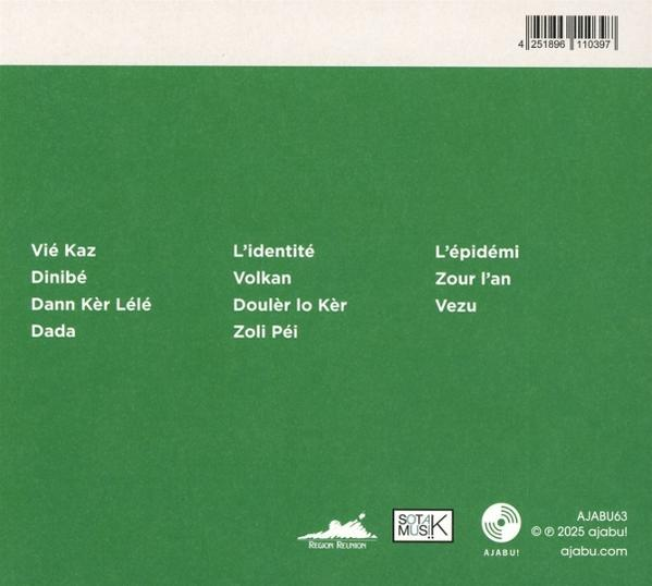 Grüner Hintergrund mit Songtiteln und Logos unten.