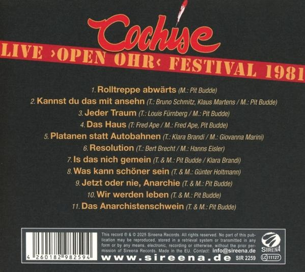 Cover mit Bandnamen Cochise, Festival und Trackliste.