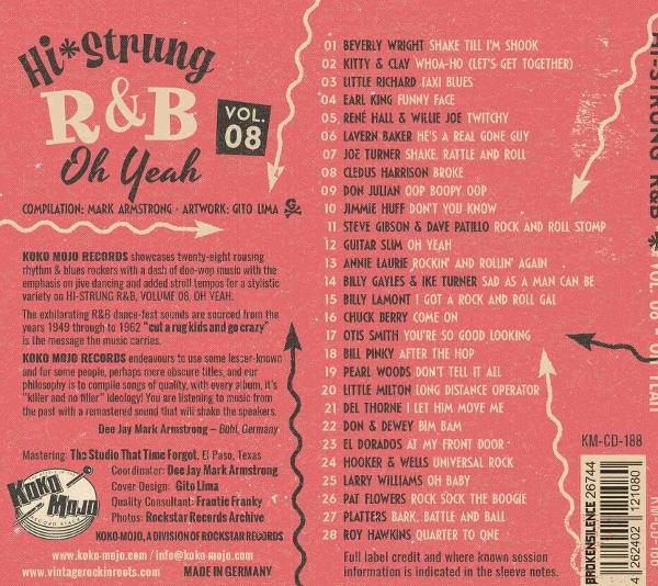 Rückseite des Albums "Hi-Strung R&B Oh Yeah Vol. 08" mit Songliste und Details.