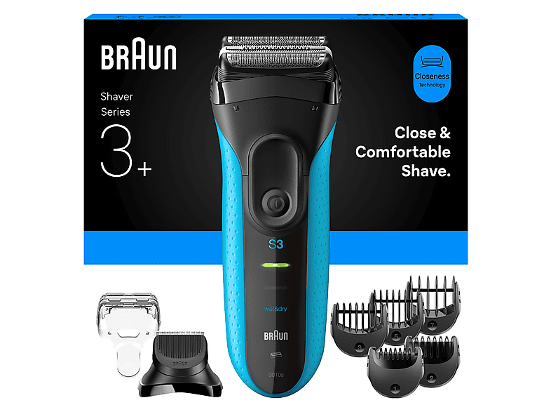 Braun 3010BT Rasierer (Akkubetrieb, Blau, Vibrierende Scherfolien)