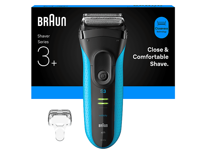 Braun 3040s Rasierer (Akkubetrieb, Blau, Vibrierende Scherfolien)