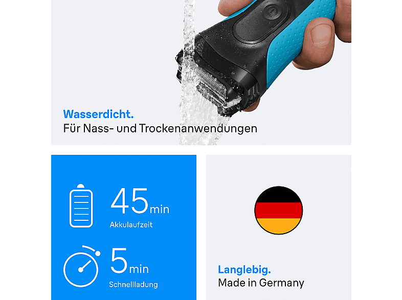 Braun 3040s Rasierer (Akkubetrieb, Blau, Vibrierende Scherfolien) — Foto 5 von 5