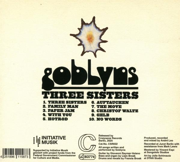 Albumcover mit Bandnamen Goblyns, Albumtitel Three Sisters und Songliste.