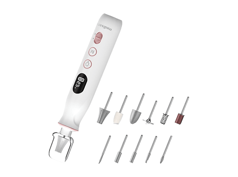 Set de manicura y pedicura - Medisana MP 940, Manos; Pies, 2h Autonomía, Batería litio 1500 mAh, Blanco