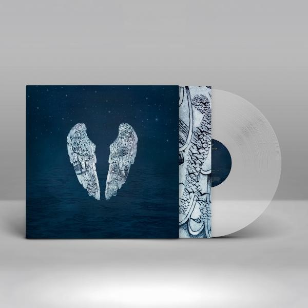 Album borító angyalszárnyakkal a víz felett. A bakelit lemez részben látható. A borító sötétkék fehér szárnyakkal.