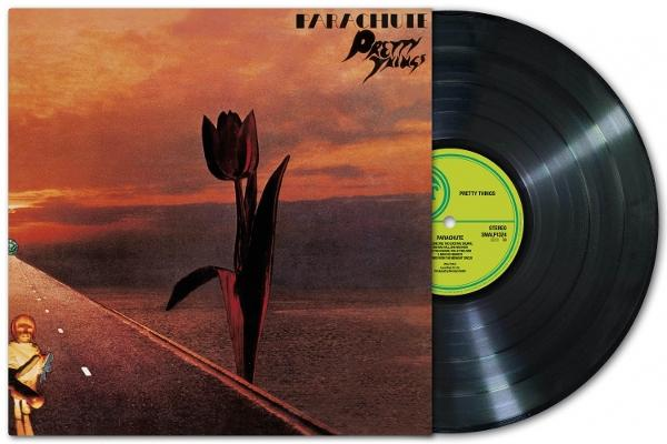 Albumcover mit dunkler Tulpe, Straße und Himmel. Rechts ist eine Schallplatte zu sehen.