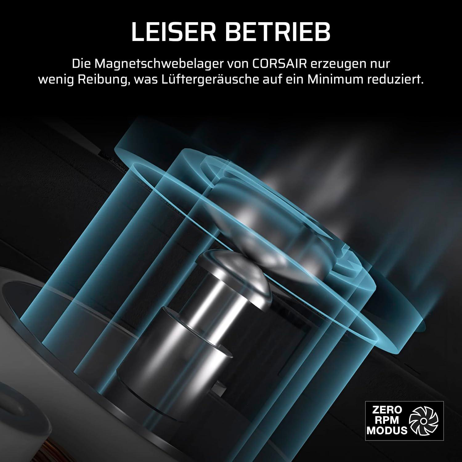 Das Bild zeigt eine Nahaufnahme einer Lüfterkomponente, die durch blaue Lichteffekte vor einem dunklen Hintergrund hervorgehoben wird.