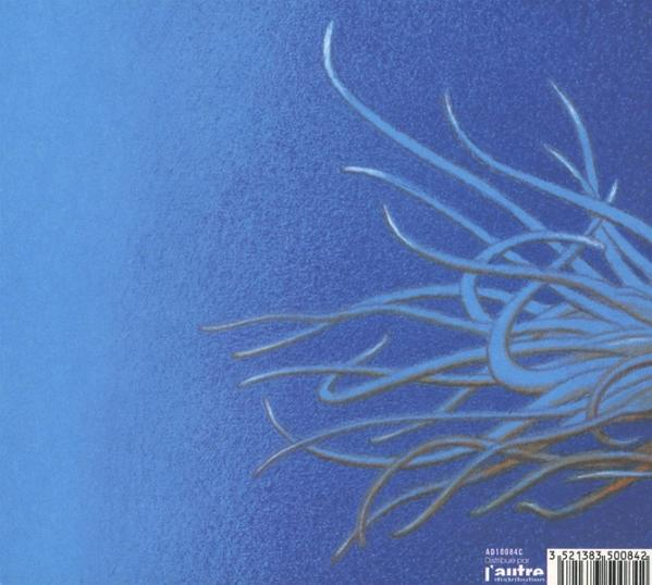 Abstrakter blauer Hintergrund mit geschwungenen, hellblauen Linien, die an Pflanzenranken erinnern.  Einige braune Linien sind auch vorhanden.