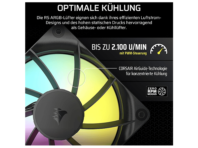 Thumbnail - CORSAIR CO-9050180-WW RS120 ARGB PWM Single Pack Gehäuselüfter