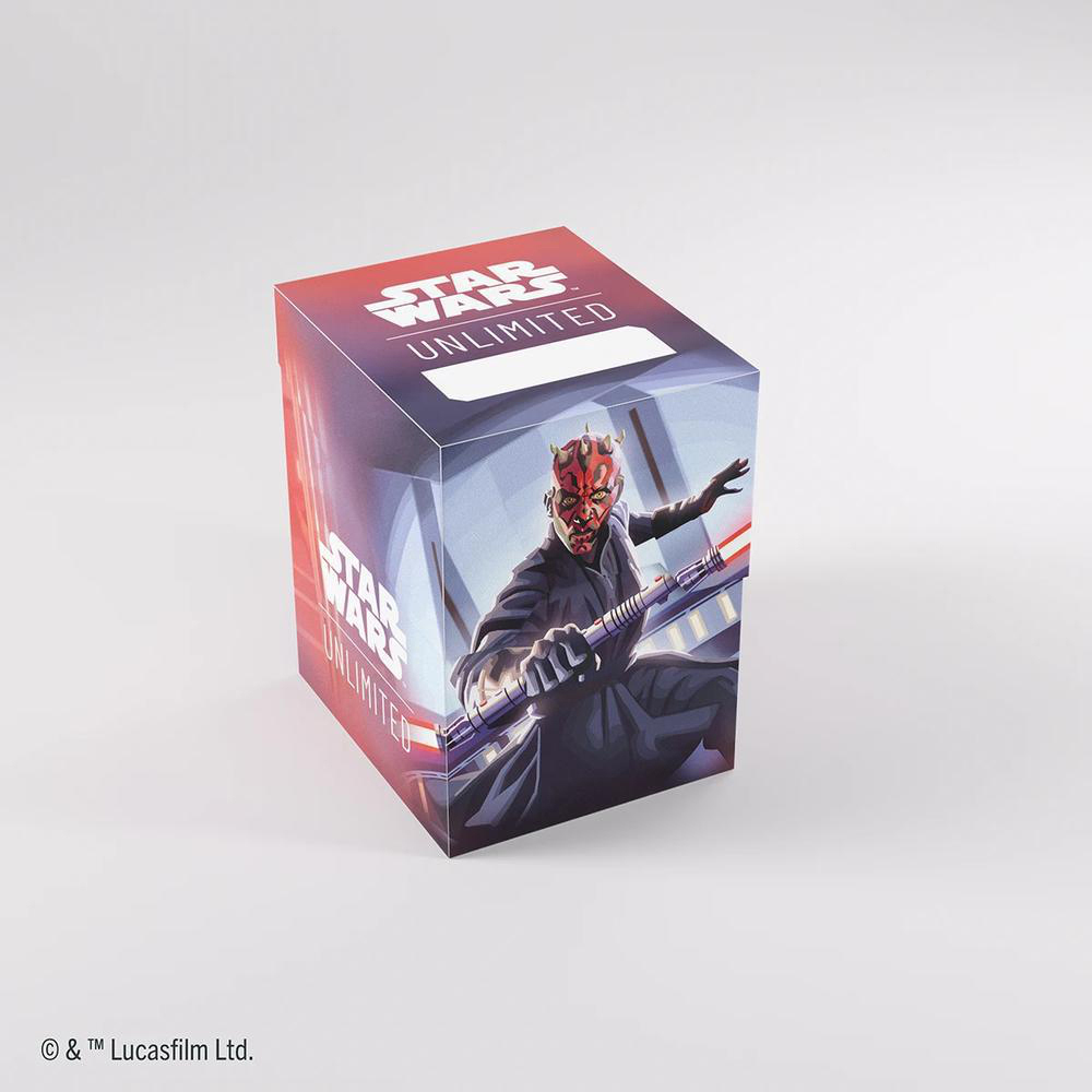 Box mit Star Wars Unlimited-Kunst. Es zeigt Darth Maul, das Star Wars-Logo und die Worte "Unlimited".