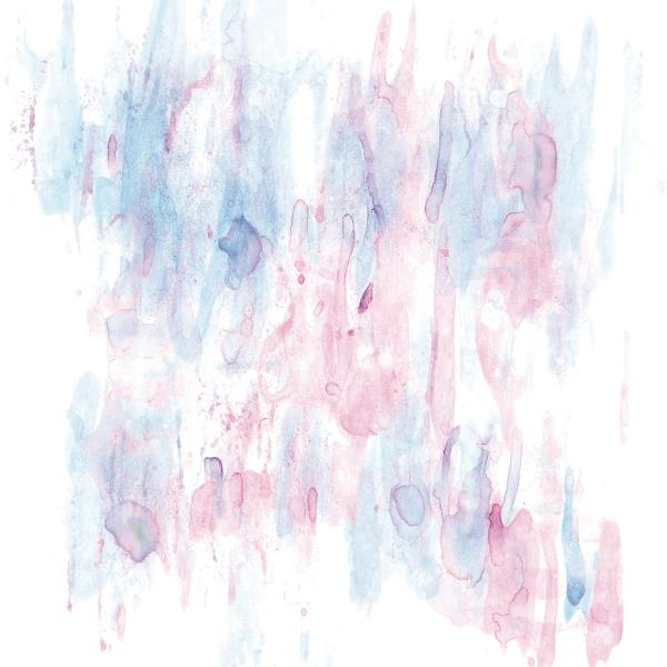 Abstraktes Aquarelldesign mit blau und rosa Farbtönen, die auf weißem Hintergrund verschmelzen und eine weiche, künstlerische Textur erzeugen.