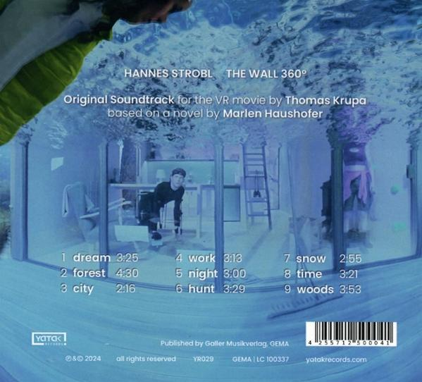 CD-Cover mit Text, einer Person in einer Glasstruktur und Titellisten. Es bewirbt den Soundtrack des VR-Films.