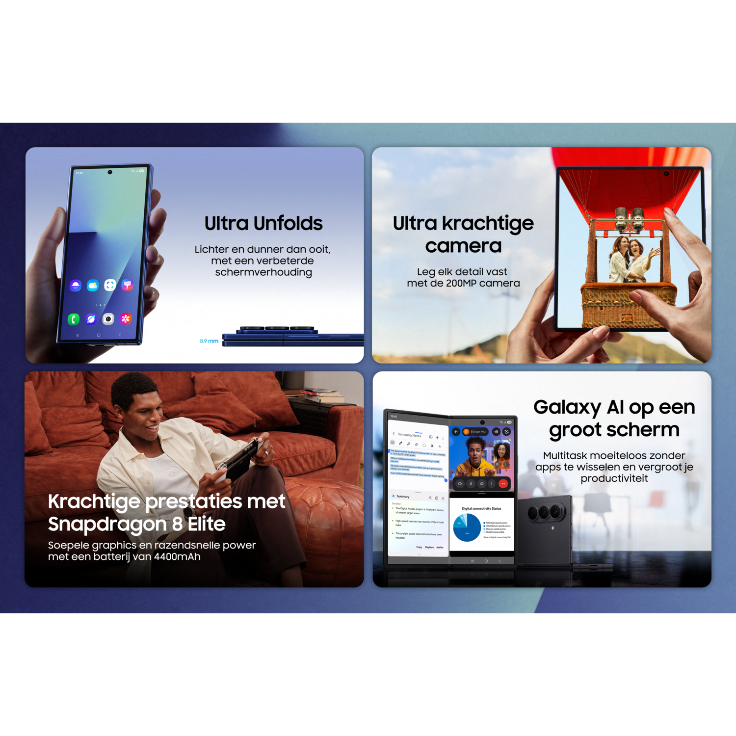 Image shows a phone and its features: a powerful camera, a large screen, and strong performance with Snapdragon 8 Elite.