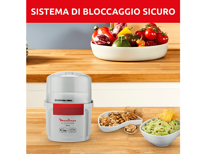 Tritatutto Moulinex DJ764510 – Lama In Acciaio Inox, Cassa In Plastica Rossa, Con Avvolgicavo - 3