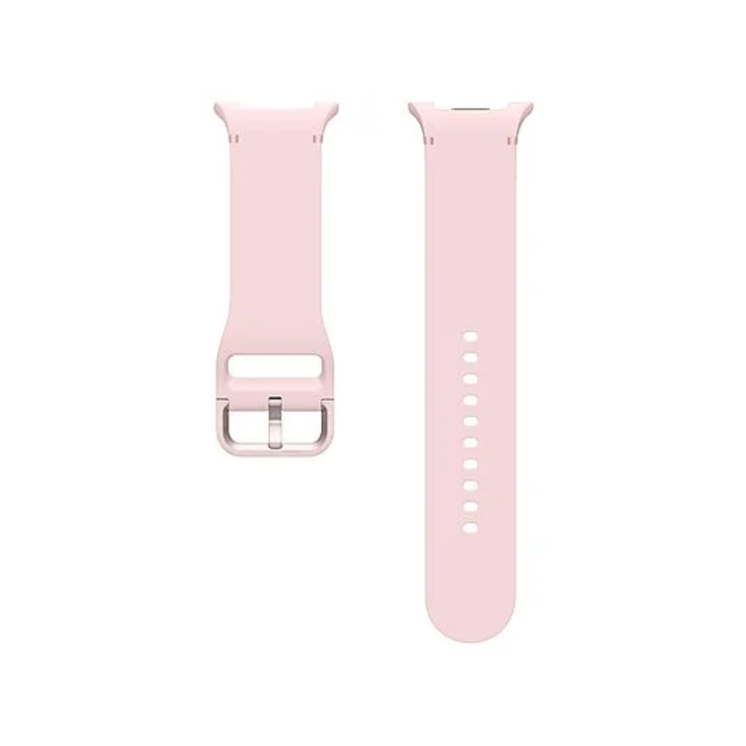 Two light pink watch straps are displayed. One has a buckle, the other has holes. Both are on a white background.