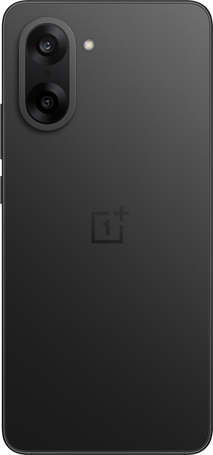 Fekete okostelefon hátlapja kameramodullal, vakuval és OnePlus logóval. A telefon karcsú, minimalista kialakítású.
