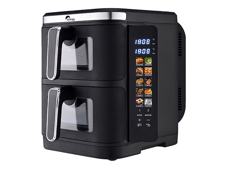 OHMEX FRY-5502AIR Doppel-Heissluftfritteuse, 11L Schwarz