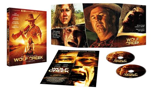 Wolf Creek DVD set: Cover shows a man with a rifle. Other images show faces of people and the DVD discs.