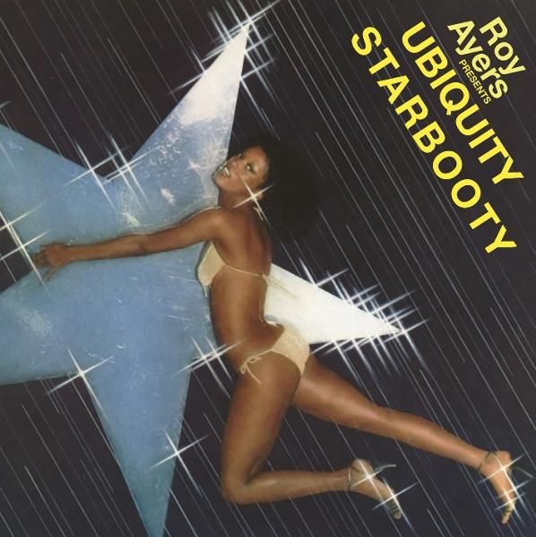 Albumcover: Eine Frau im Bikini schwebt in der Nähe eines Sterns. Text: Roy Ayers Ubiquity Starbooty.