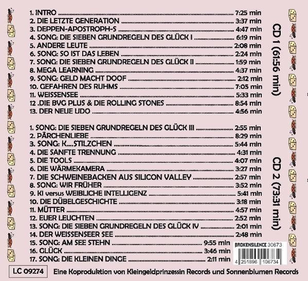 CD-Cover mit Titellisten, Zeiten und CD-Informationen auf Deutsch. Enthält zwei CDs und einen Barcode.