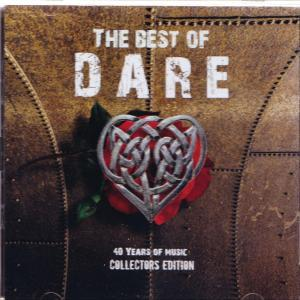 Albumcover: "The Best of Dare" mit einem silbernen keltischen Herz über einer roten Rose auf braunem Hintergrund.